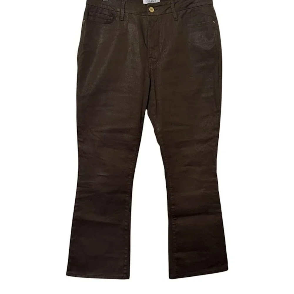 Frame‎ Le Crop Mini Boot Cut Waxed Coated Brown Cropped Jeans Womens 30